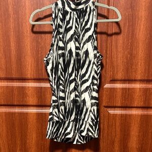 Essentials Zebra Print Mock Neck Tank - Black & White